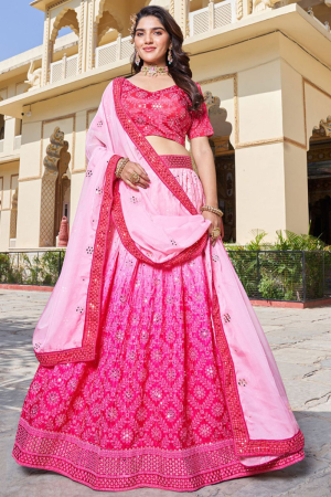 Ombre Pink Embroidered Chinnon Lehenga Choli