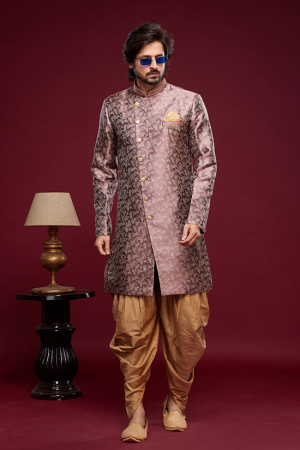 Onion Pink Banarasi Jacquard Indo Western Outfit
