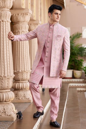 Onion Pink Computer Thread Work 3 pc Indo Western Outfit