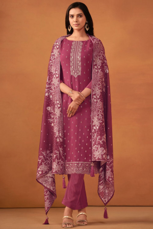 Onion Pink Embroidered Georgette Pant Kameez for Festival