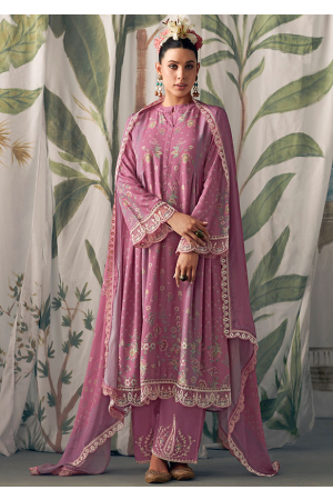 Onion Pink Embroidered Muslin Trouser Kameez