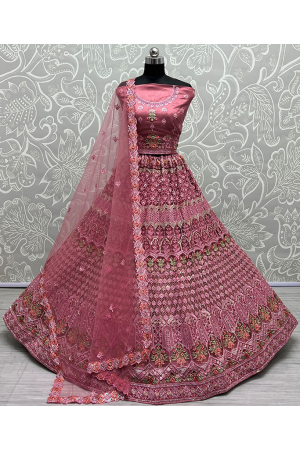 Onion Pink Embroidered Net Bridal Lehenga Choli