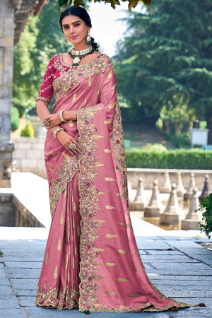 Onion Pink Gadhwal Silk Designer Saree