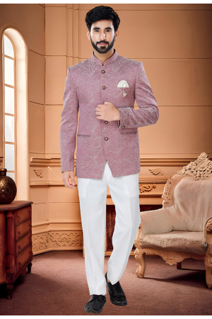 Onion Pink Jacquard Jodhpuri Suit