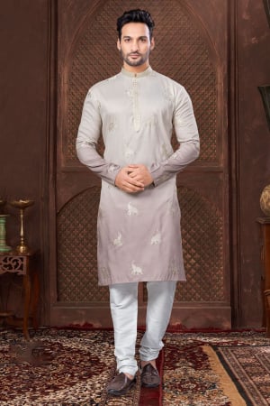 Onion Pink Silk Embroidered Kurta Set