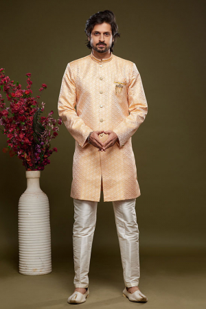 Orange Banarasi Jacquard Indo Western Outfit
