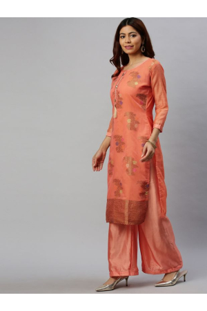 Orange Banarasi Silk Palazzo Kameez Suit
