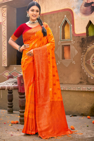 Orange Banarasi Silk Zari Woven Saree