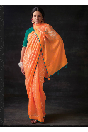 Orange Brasso Bandhani Printed Saree