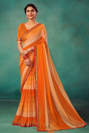 Orange Chiffon Silk Printed Saree