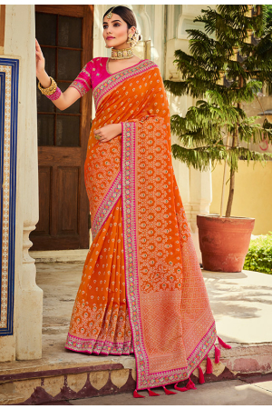 Orange Designer Banarasi Silk Saree