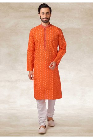 Orange Handloom Cotton Kurta Set
