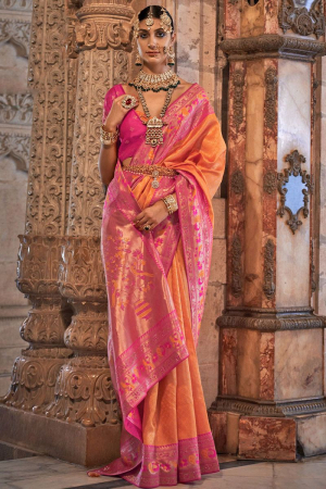 Orange Jacquard Weaving Silk Saree