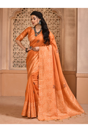 Orange Raw Silk Zari Woven Saree