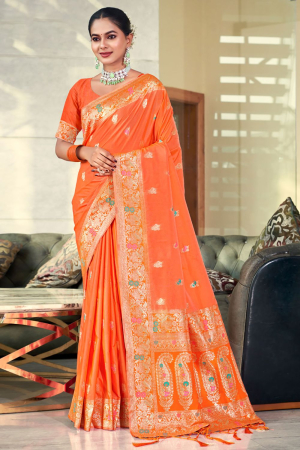Orange Silk Zari Woven Saree  