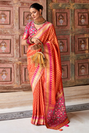 Orange Soft Banarasi Silk Woven Saree