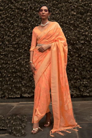 Orange Two Tone Silk Zari Woven Saree