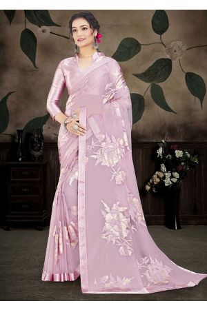 Orchid Pink Brasso Printed Saree