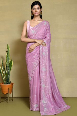 Orchid Pink Embroidered Designer Saree