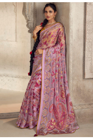 Orchid Pink Soft Brasso Organza Party Wear Saree