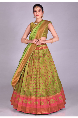 Parrot Green Banarasi Silk Zari Weaving Lehenga Choli Set