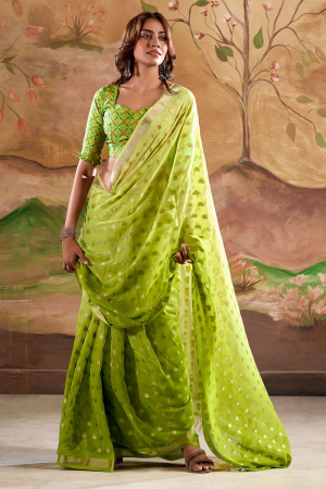 Parrot Green Georgette Party Wear Saree
