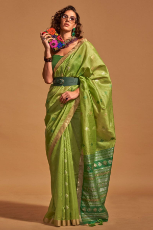 Parrot Green Handloom Weaving Silk Saree