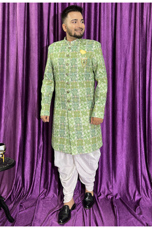 Parrot Green Mens Indo Western Outfit