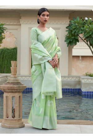 Parrot Green Pure Linen Weaving Saree