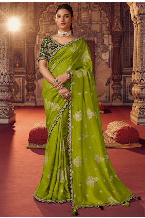 Parrot Green Viscose Silk Designer Saree