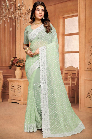 Pastel Green Embroidered Georgette Saree