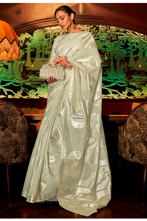 Pastel Green Handloom Zari Weaving Modal Saree