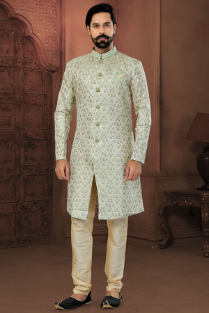 Pastel Green Mens Designer Indo Sherwani