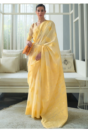 Pastel Yellow Chikankari Weaving Modal Saree