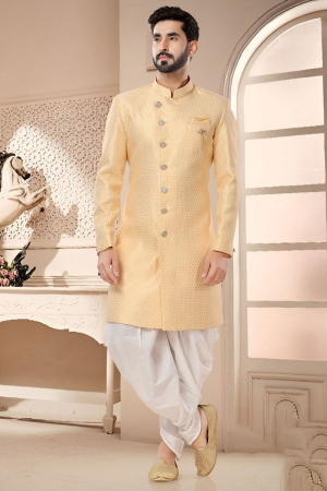 Pastel Yellow Designer Semi Indo Western Outfit
