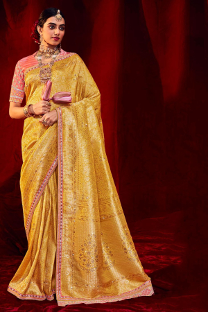 Pastel Yellow Silk Saree with Embroidered Blouse