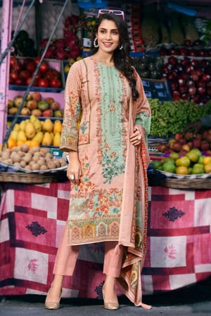 Peach and Mint Green Pure Karachi Lawn Cotton Plus Size Suit