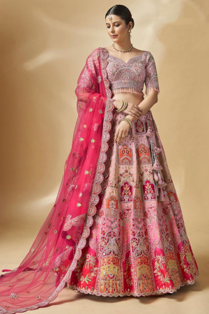Peach and Pink Designer Wedding Wear Lehenga Choli Set