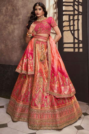 Peach Banarasi Designer Bridal Lehenga Choli