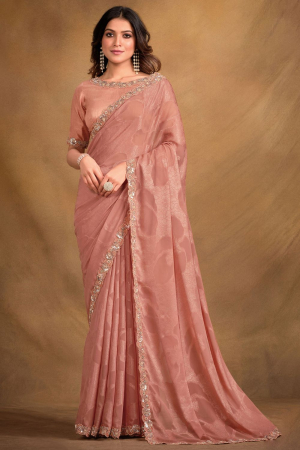 Peach Designer Saree with Embroidered Blouse