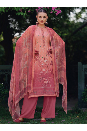 Peach Embroidered Palazzo Pant Kameez