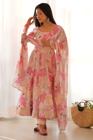 Peach Faux Georgette Readymade Suit