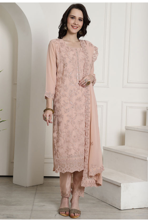 Peach Georgette Embroidered Party Wear Suit