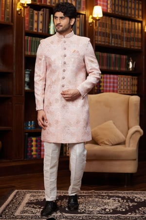 Peach Heavy Designer Indo Western Outfit for Wedding
