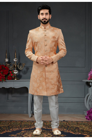 Peach Imported Jacquard Indo Western Outfit