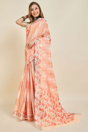 Peach Linen Printed Saree