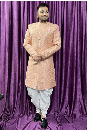 Peach Mens Indo Western Outfit