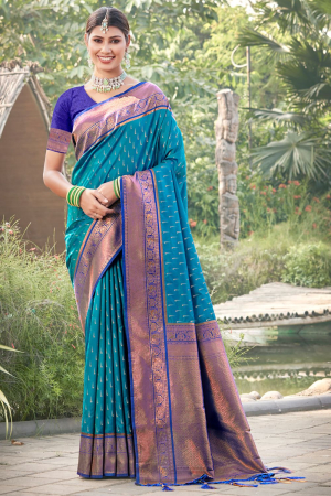 Peacock Blue Banarasi Silk Zari Woven Saree
