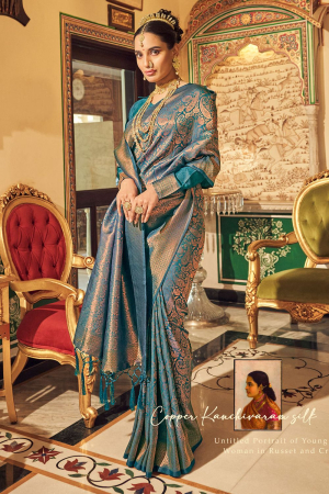 Peacock Blue Handloom Weaving Silk Saree
