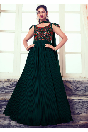 Peacock Green Embroidered Georgette Gown with Dupatta